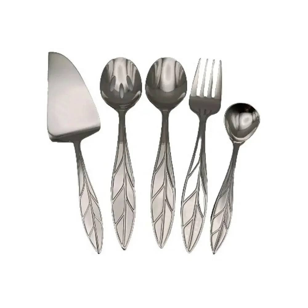Reed & Barton Arbor Server Hostess 5 Piece Set 18/10 Stainless Flatware Glossy